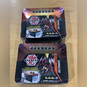 2 Bakugan Sectanoid Baku-Tin Mystery Figure Cards Collectors Tin New Sealed..